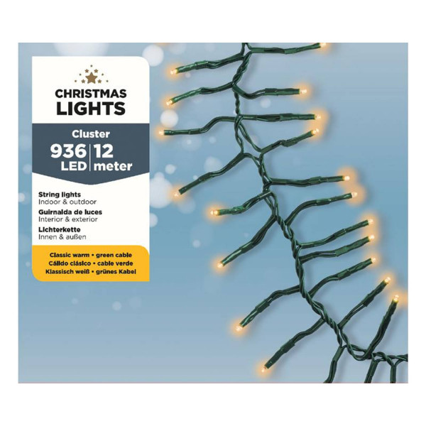 Cluster Lichterkette Weihnachtsbeleuchtung Lumineo Compact 936 LED-Leuchten klassisch weiß 12m